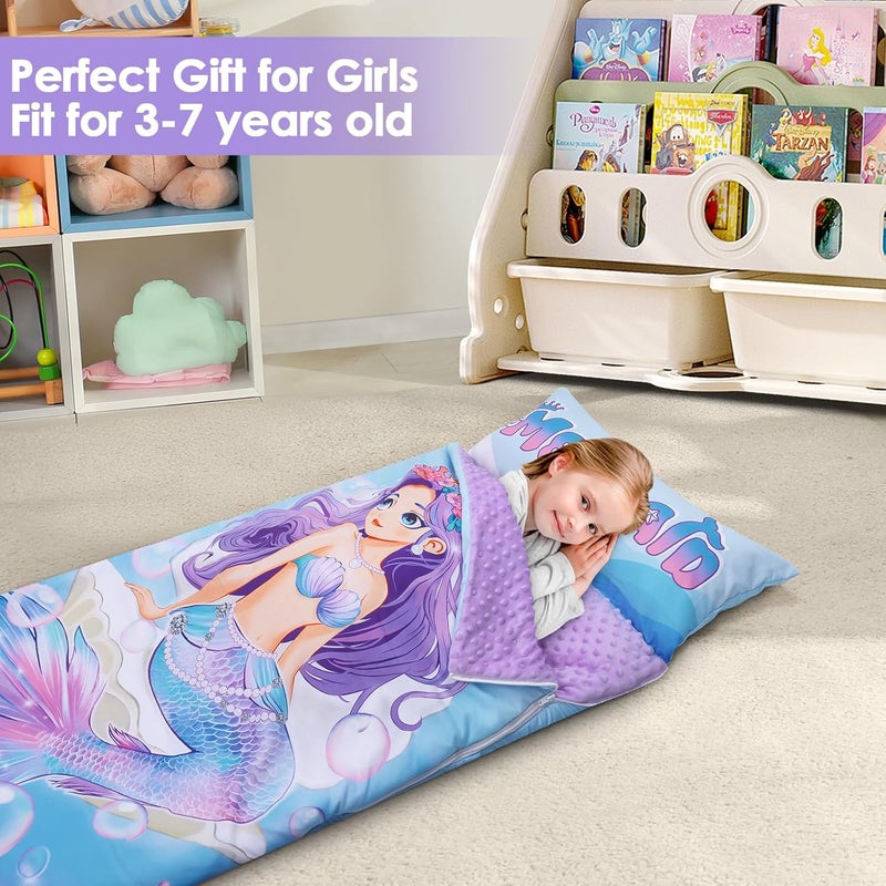 Decalsweet Kids Sleeping Bag Toddler Nap Mat with Removable Pillow, Large Foldable Sleeping Bag for Girls Boys, Easy Clean Slumber Bag with Double Zip for Camping School Preschool Daycare, 59×24 inch - Image 5